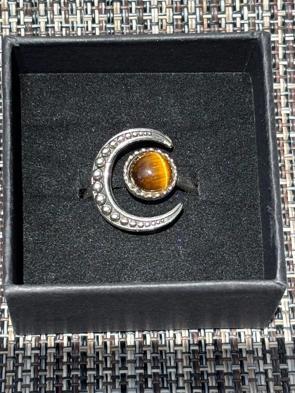 Sterling Silver Tiger's Eye Crescent Moon Ring -  Size 7